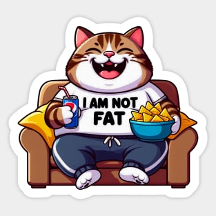 I Am Not Fat meme Tabby Cat Couch Potato Nachos Soft Drink Sticker